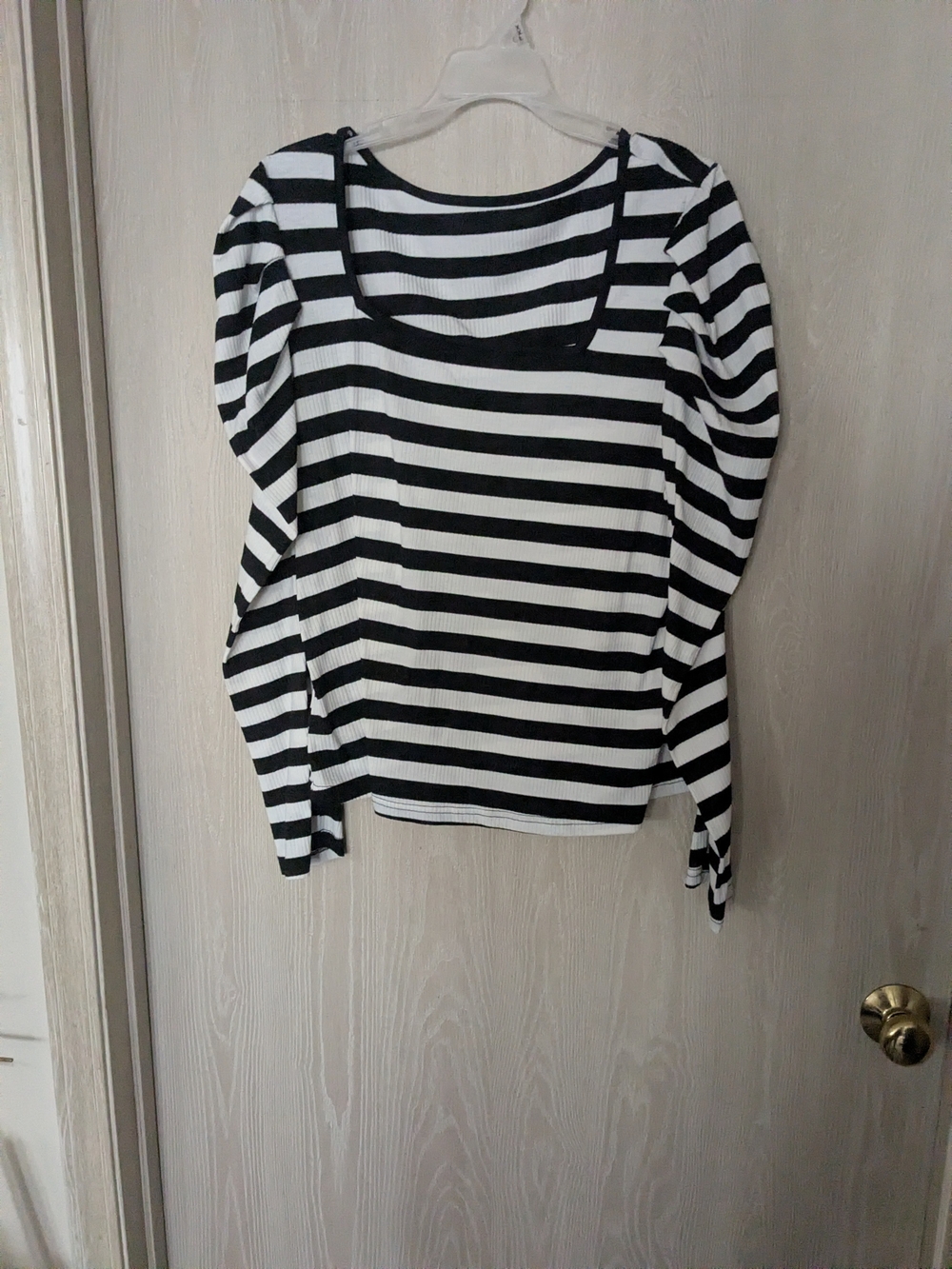 SHEIN Black and White Striped Long Sleeve Square Neck Top